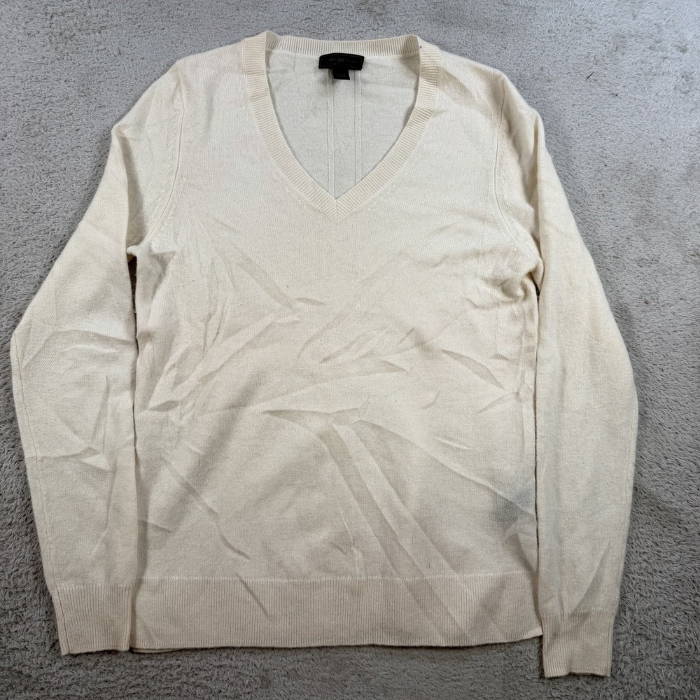 Saks Fifth Avenue Sweater Womens Medium Beige 100% Cashmere V-Neck Pullover Soft
